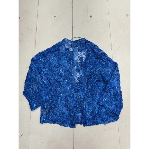 Jessica Howard Solid Blue Lace Long Sleeve Lingerie Cover Up Womens Size 14W - Picture 2 of 6